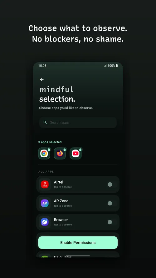 Choosing which apps to observe in EnsoMori